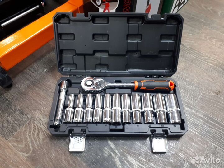 Набор головок удлиненных 8-24ммс трещоткой KQ