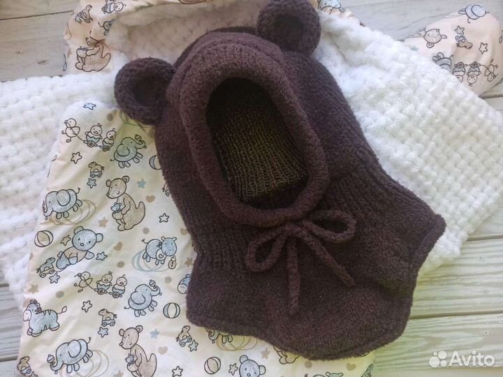 Детская шапка шлем вязаная для мальчика