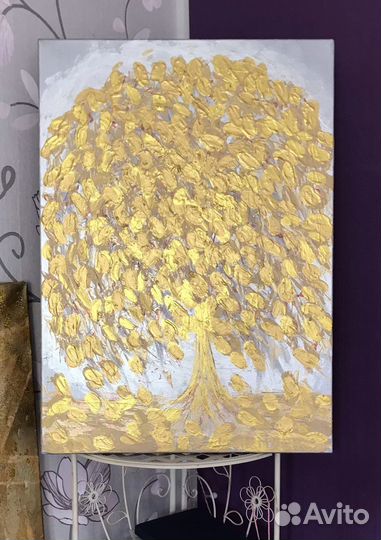 Картина зодотое дерево достатка 70х50х1,8 см