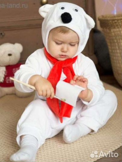 Костюм карнавальный белый медвежонок 80-98