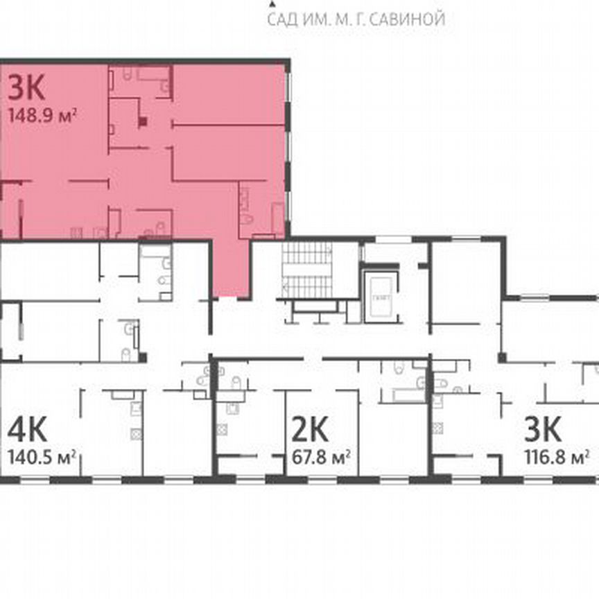 3-к. квартира, 149,2 м², 8/9 эт.