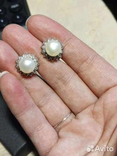 Серьги с жемчугом, серебро 925 пр