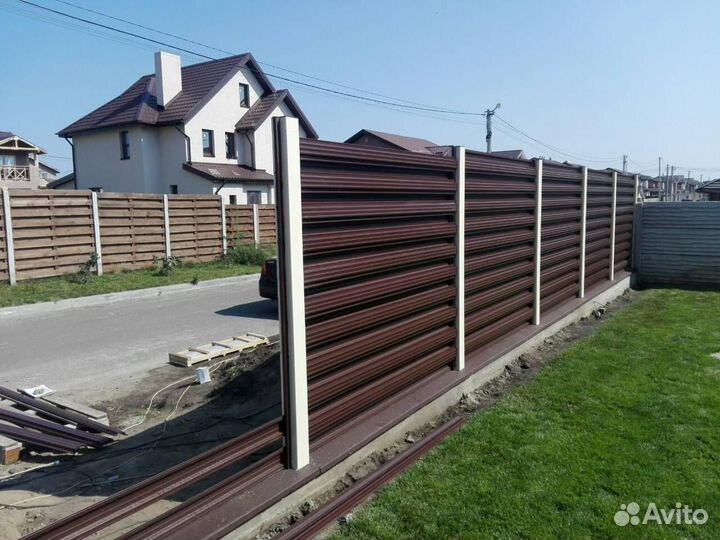 Установка забора из профнастила штакетника сетки