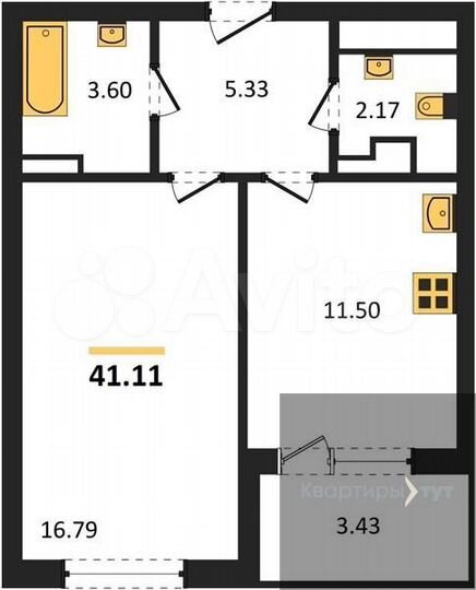 1-к. квартира, 41,1 м², 6/18 эт.