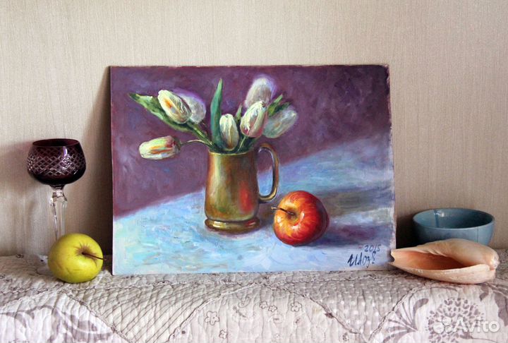 Картина маслом Цветы Тюльпаны в кружке