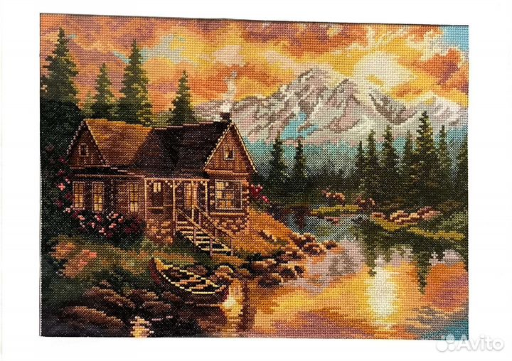 Вышитая крестиком картина Вечер в горах