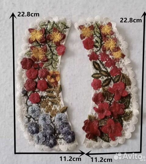 Воротничок пришивной вышитые объемные цветы