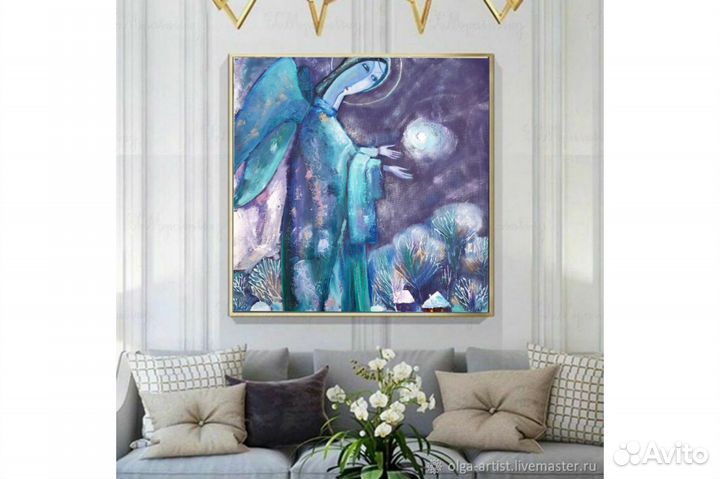 Картина Ангел Зимний пейзаж маслом на заказ 40х40