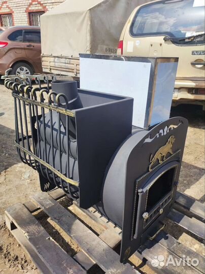 Банная печь на три помещения золото лев