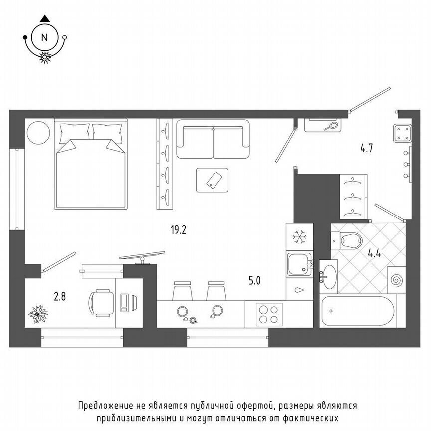 Квартира-студия, 34,7 м², 7/18 эт.