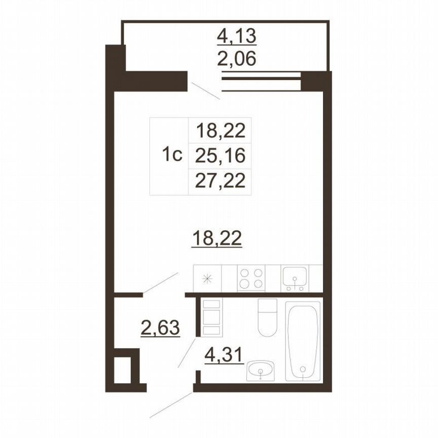 Квартира-студия, 27,2 м², 6/6 эт.