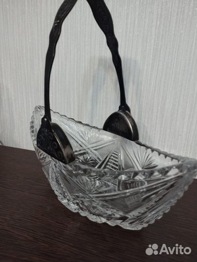 Хрустальная ваза ладья.ссср,ручка мельхиор