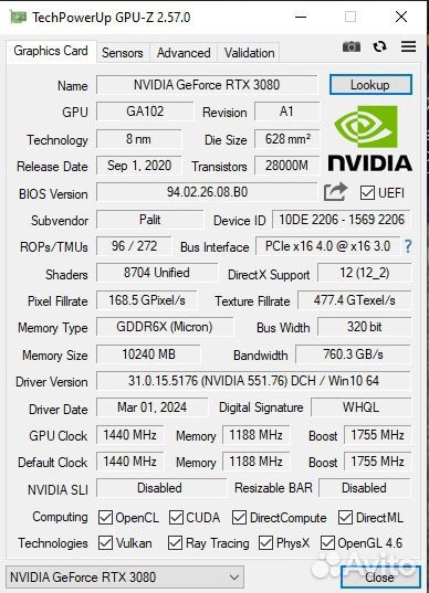 Видеокарта Palit GeForce RTX 3080 GameRock