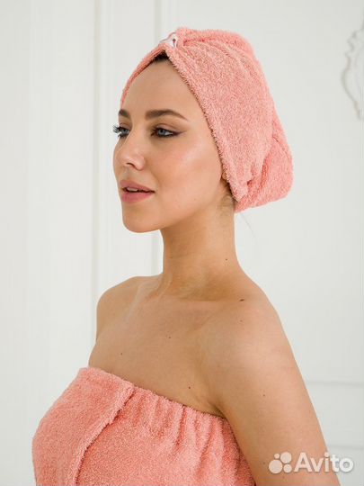 Парео-набор махровый банный женский персиковый 75