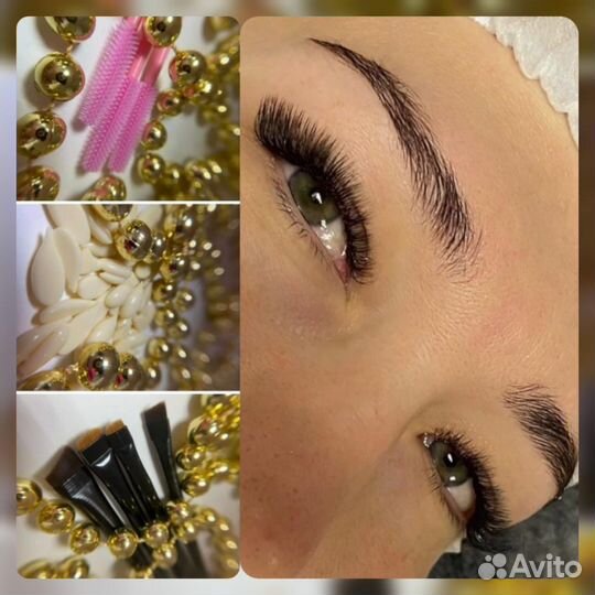 Наращивание ресниц, оформление бровей