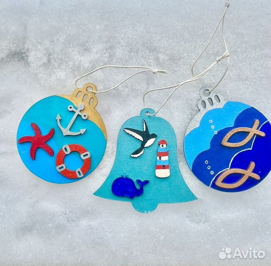 Елочные игрушки фанера 3 шт в комплекте