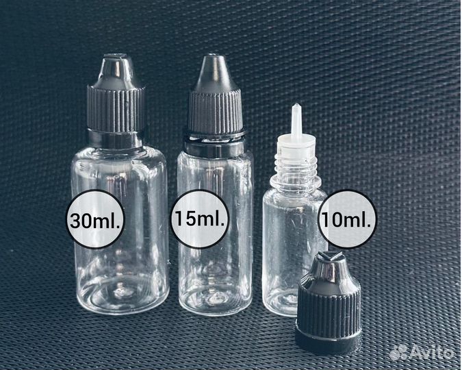 Флакон прозрачный пэт 10, 15, 30мл., с крышкой и к