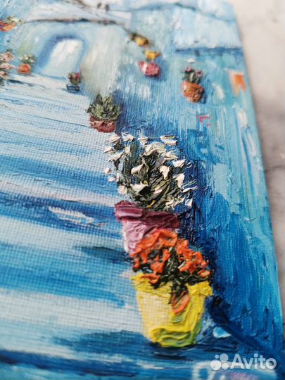 Картина маслом синий город