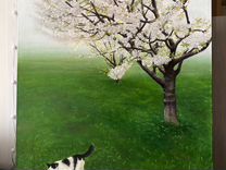 Авторская картина "Утро в яблочном саду". Кот