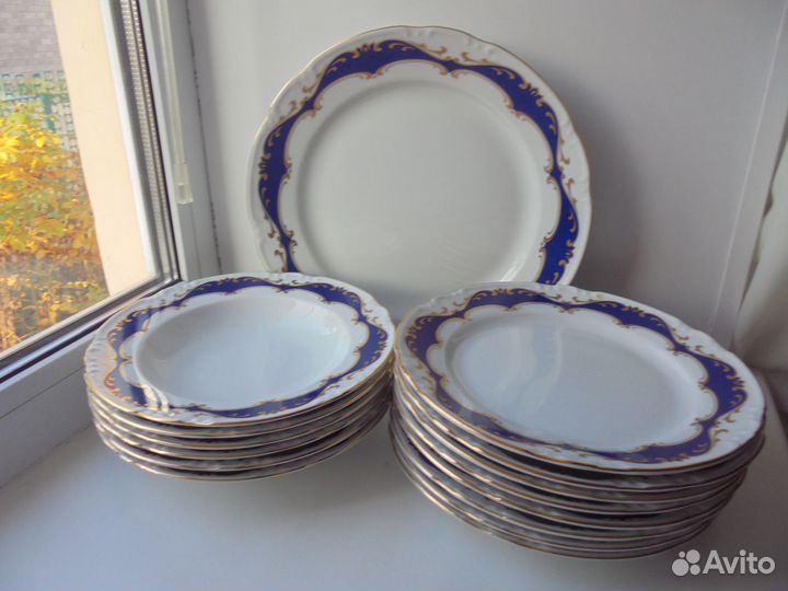 Thun Чехия фарфор набор тарел 16 шт кобальт позол
