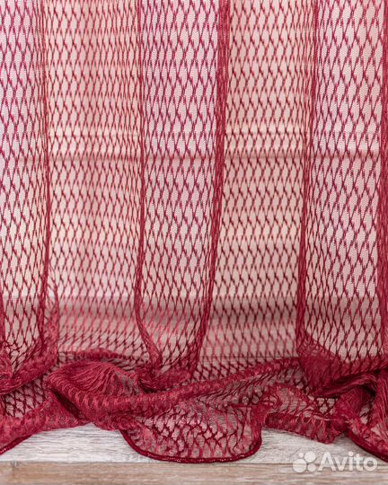 Тюль Авалон рубин готовый на окна пошив