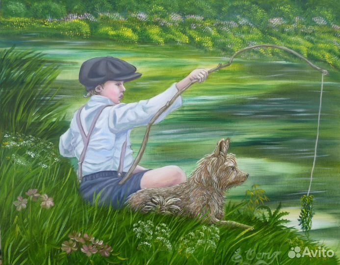 Картина маслом. Верные друзья. Мальчик с собакой