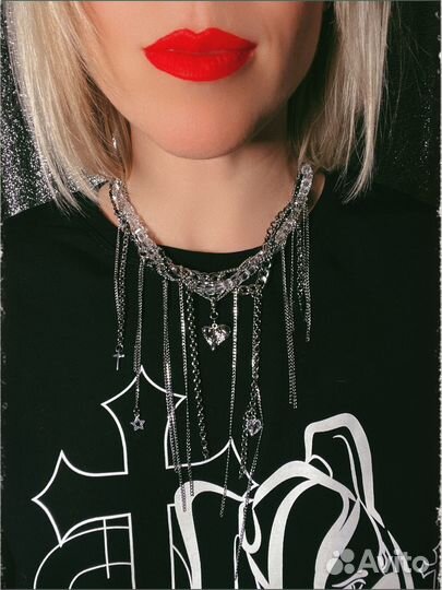 Колье чокер с цепочками из хрусталя и шпинели