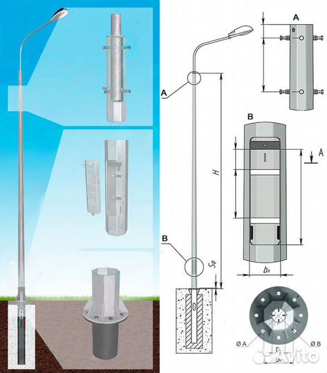 Опора освещения огс-0,4-8-4
