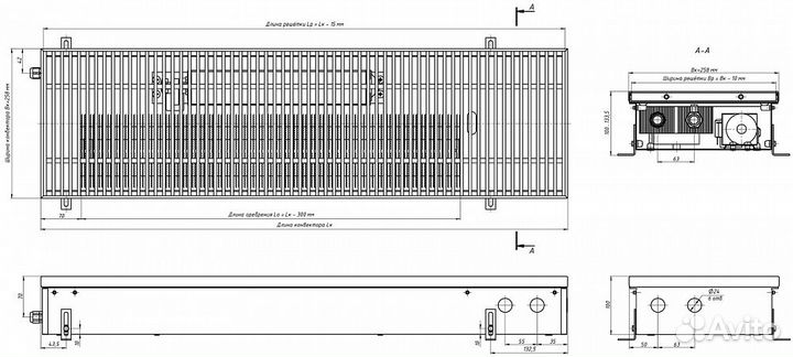 Внутрипольный конвектор с вентилятором Eva KB.100