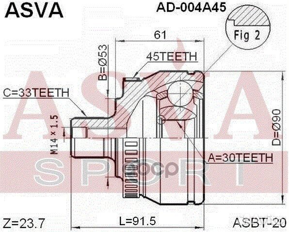 ШРУС наружный 30x53x33 AD-004A45 asva