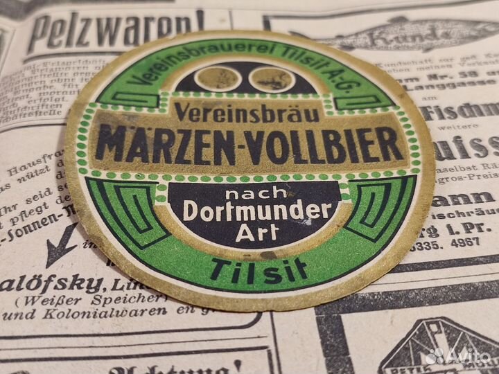 Антикварная пивная этикетка Tilsit