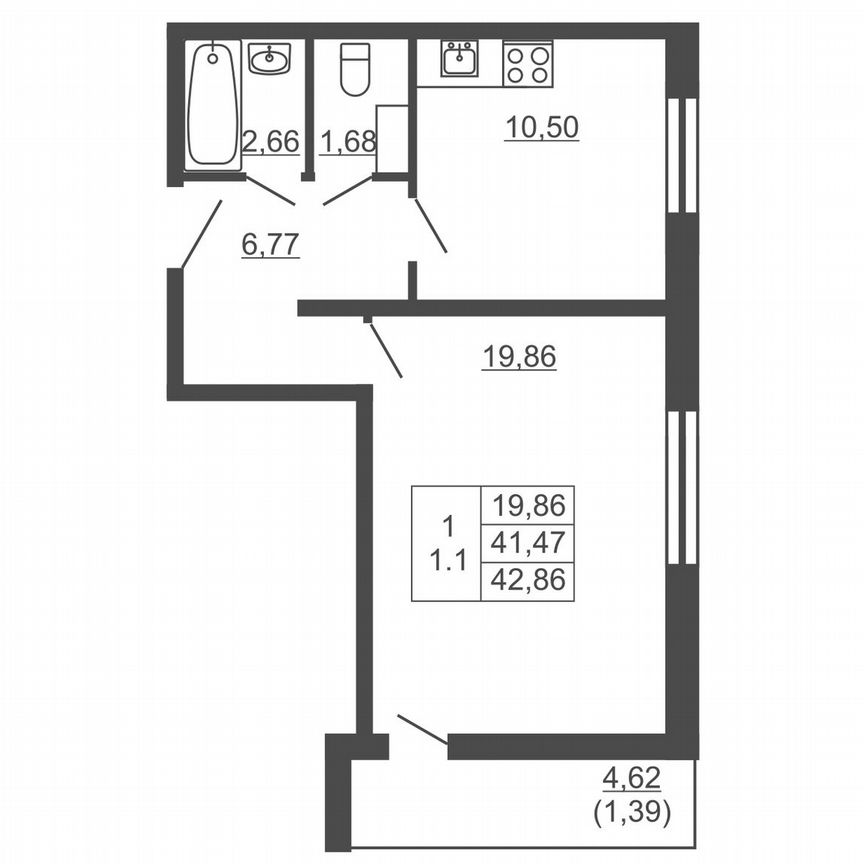 1-к. квартира, 42,9 м², 9/16 эт.