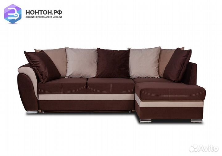 Диван угловой дельфин Стефани шоколадный / айвори