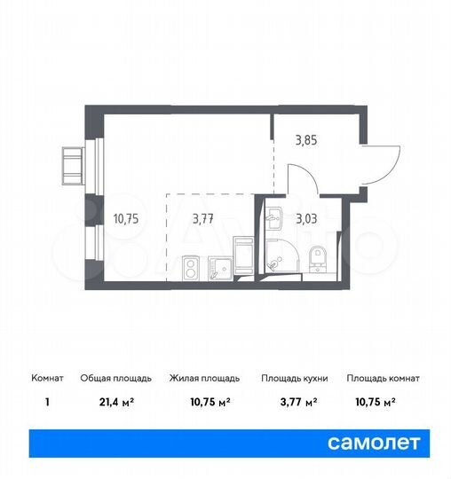 Квартира-студия, 21,4 м², 5/17 эт.