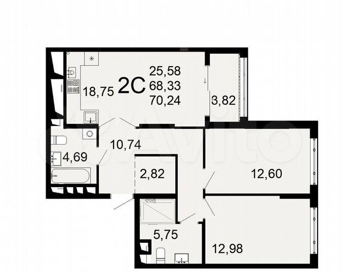 2-к. квартира, 70,2 м², 7/26 эт.