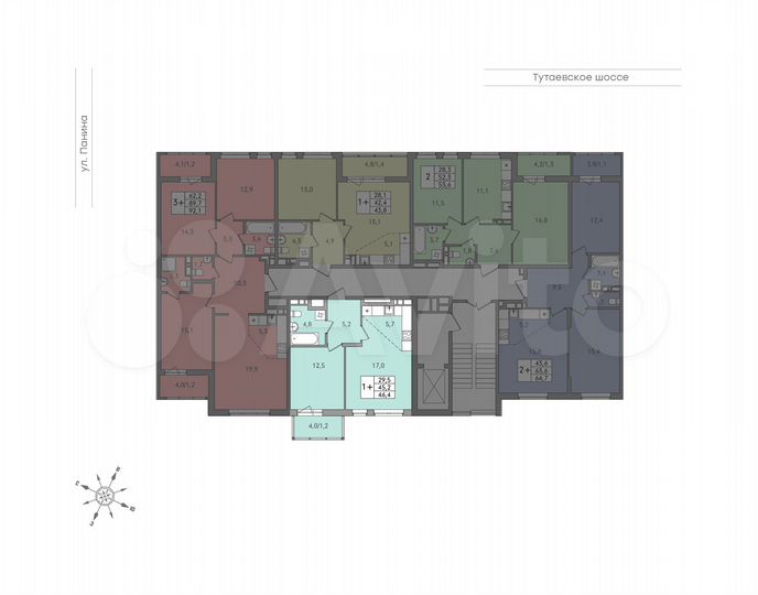 2-к. квартира, 46,4 м², 5/9 эт.