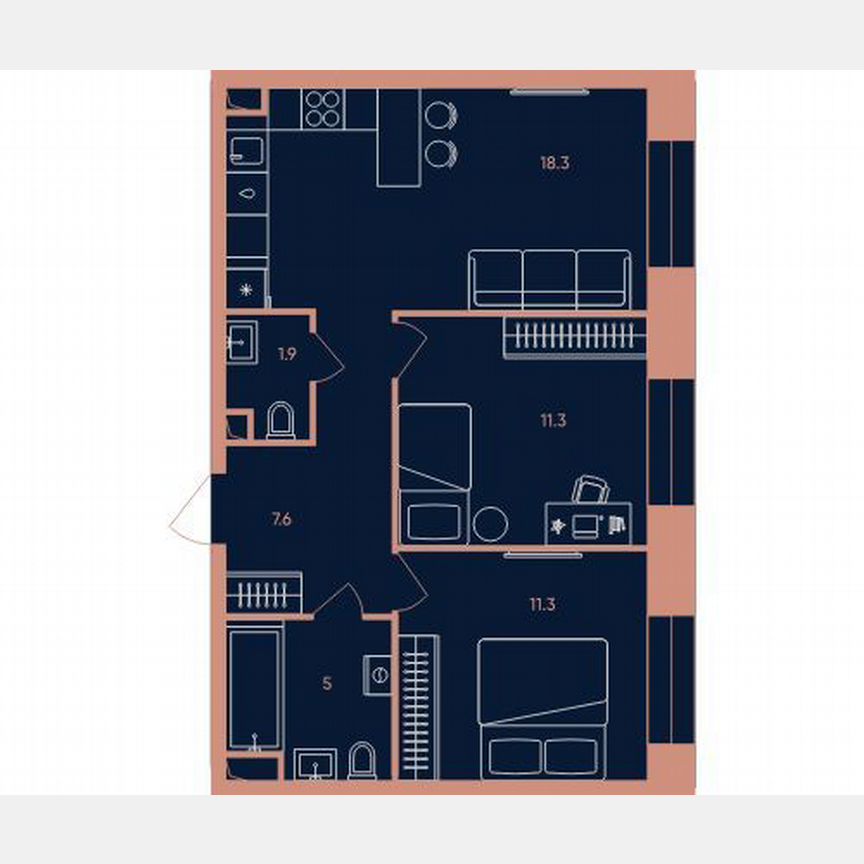 2-к. квартира, 55,4 м², 19/32 эт.