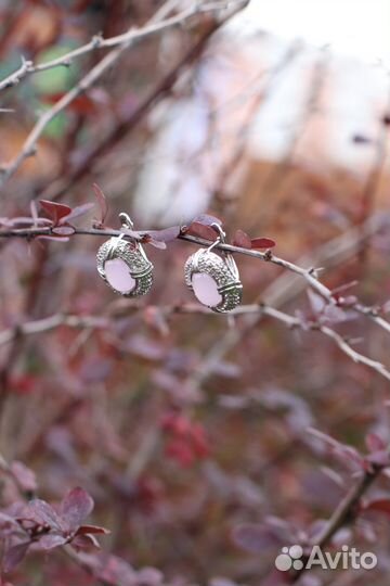 Серьги натуральные камни розовый кварц новые