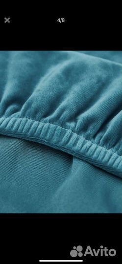 Бирюзовый чехол на диван прямой и тремя подушками