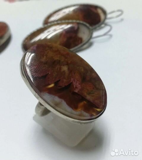 Винтажный комплект украшений агат пейзажный