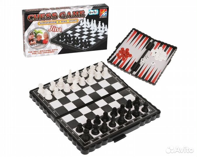 Мини настольная игра 3 в 1(шахматы/шашки/нарды)