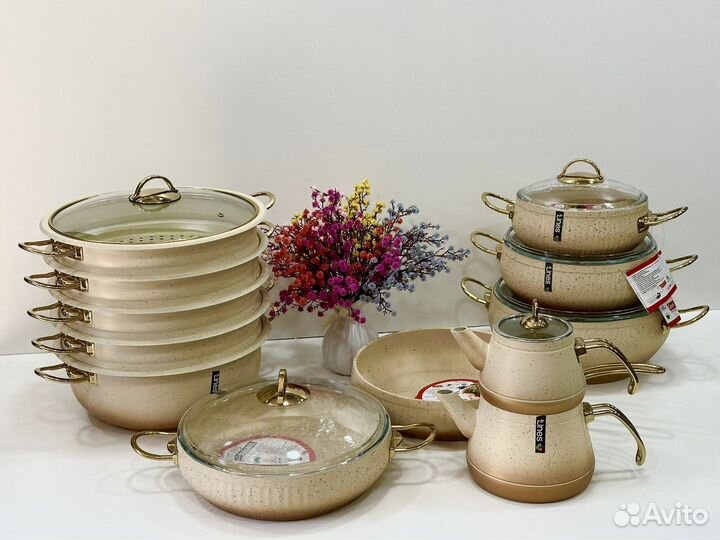 Набор Кастрюли Мантоварка Чайники Турция гранит