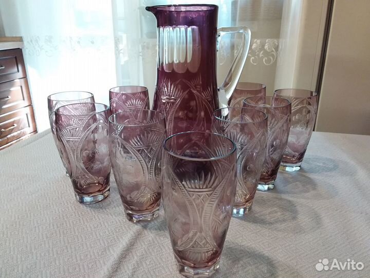 Винтажный набор из марганцевого хрусталя, 50е гг