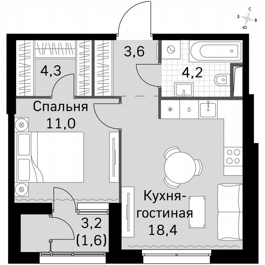 1-к. квартира, 42,8 м², 25/25 эт.