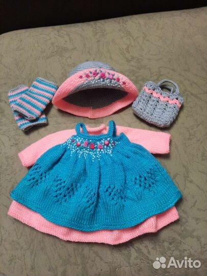 Комплект одежды- платье и шляпка для кукол Минуш