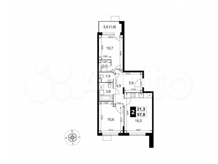2-к. квартира, 57,8 м², 17/17 эт.