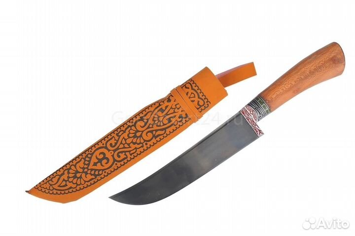 Нож Пчак средний, гарда олово гравировка, рукоять