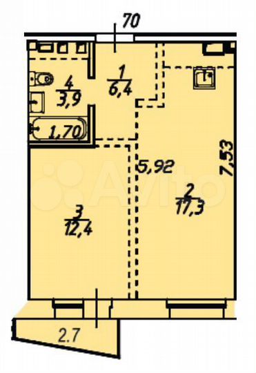 1-к. квартира, 42,7 м², 8/12 эт.