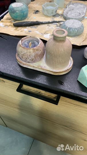 Подарочный набор, свечи ручной работы в гипсе