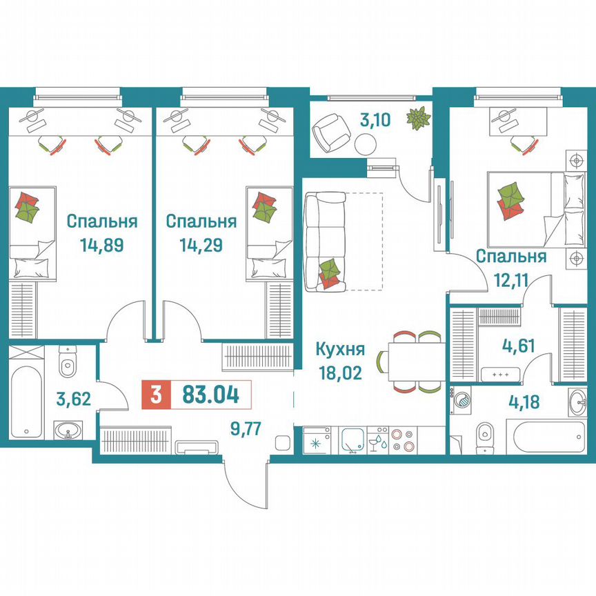 3-к. квартира, 83 м², 1/18 эт.